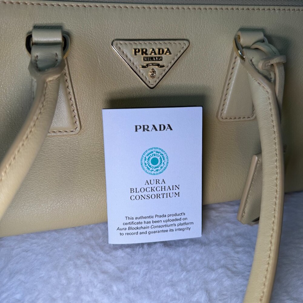 Prada Yellow Leather "Galleria" Top Handle Shoulder Bag w/ Detachable Crossbody - Picture 7 of 8